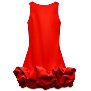 Zara Red Ruffle-Hem Sleeveless Jumpsuit